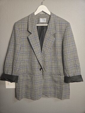 Pendleton Vintage 100% Virgin Wool Houndstooth Plaid Blazer